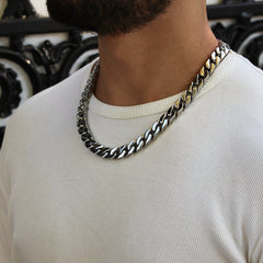 this is a close up side shot of our 12mm miami cuban link chain being displayed on a models neck