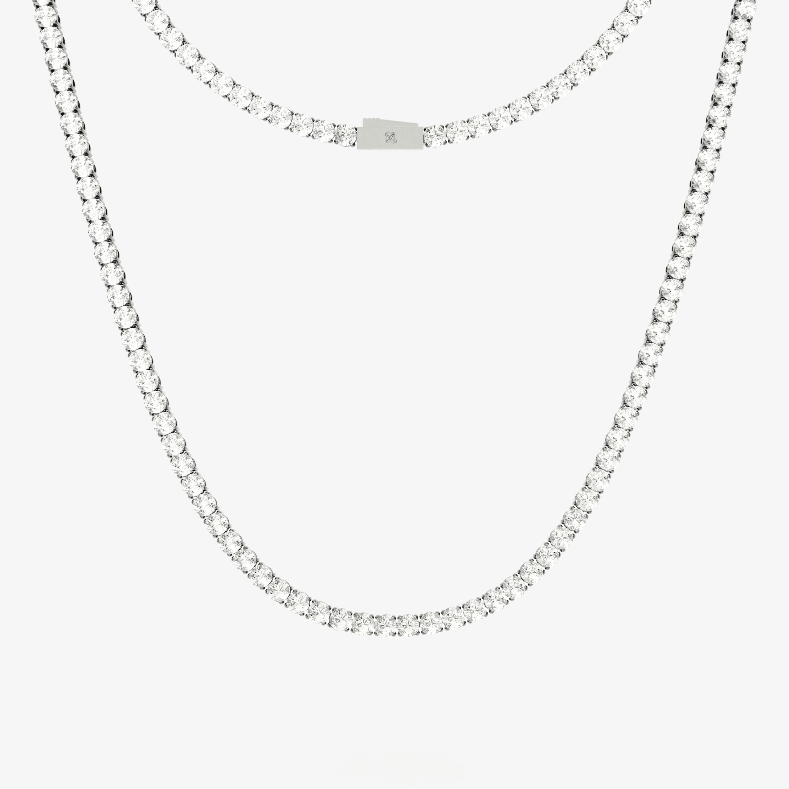 This is a front-on product shot of our 5mm Stainless Steel Round-Cut Tennis Necklace, displayed on a white background with a front view of the necklace clasp