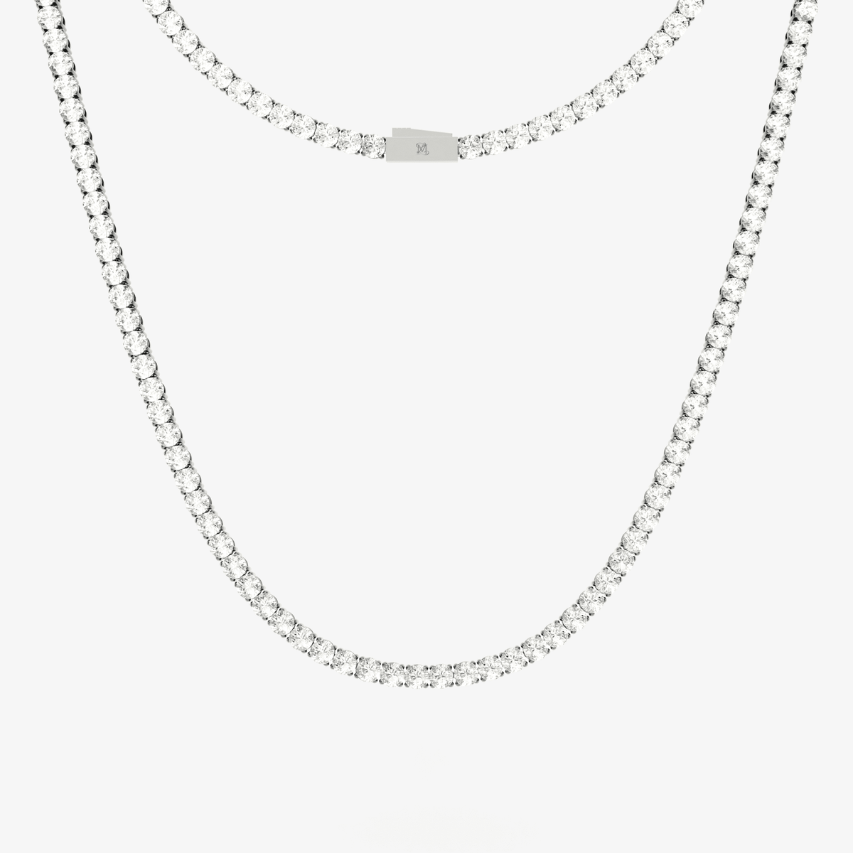 This is a front-on product shot of our 5mm Stainless Steel Round-Cut Tennis Necklace, displayed on a white background with a front view of the necklace clasp