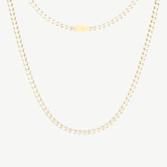 This is a front-on product shot of our 5mm Round-Cut Yellow Gold Tennis Necklace, displayed on a white background with a front view of the necklace clasp