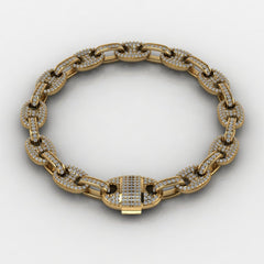 This is a cad designed image of our 8mm moissanite morg-link bracelet in 10k yellow gold