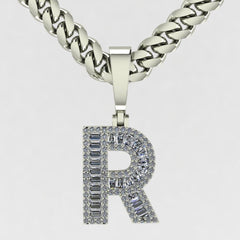 Baguette Moissanite Letter Pendant (A-Z) (U) (chain not included) - Lencia & Morgan