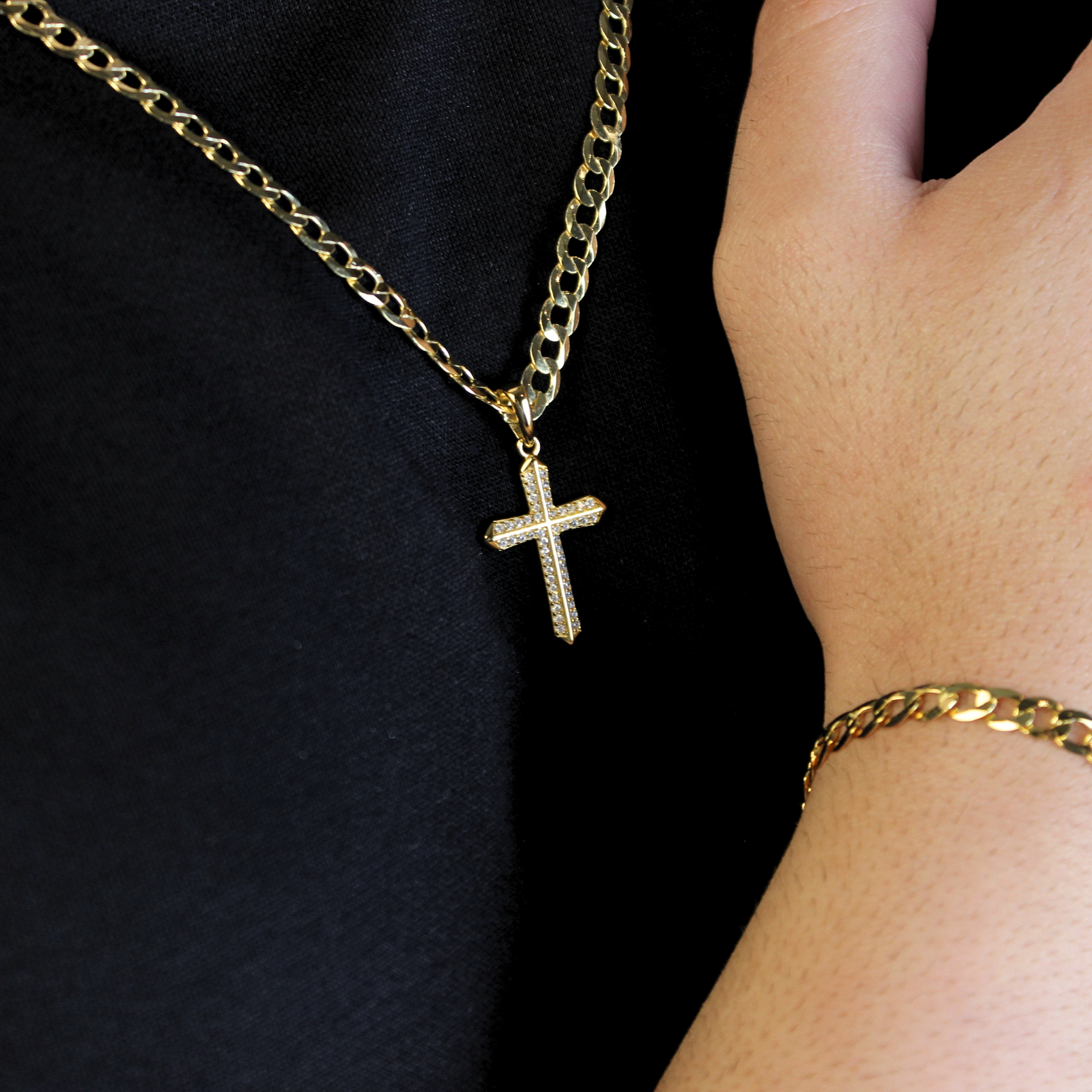 Cubic Zirconia Gold Cross Pendant