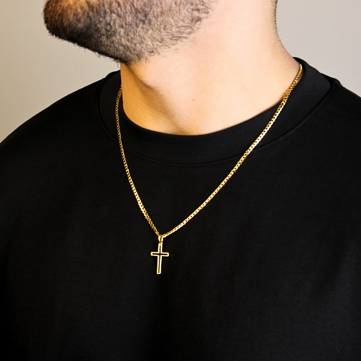 Gold Outlined Cross Pendant - Lencia & Morgan