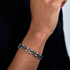 This is a close-up shot of our havoc designer bike chain bracelet