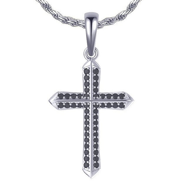 Sterling Silver Cross Pendant With Black CZ - Lencia & Morgan