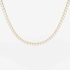 This is a front-on product shot of our 5mm Round-Cut Yellow Gold Tennis Necklace, displayed on a white background