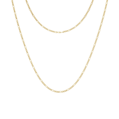 This is a front shot of our 3mm yellow gold figaro chain on a white background