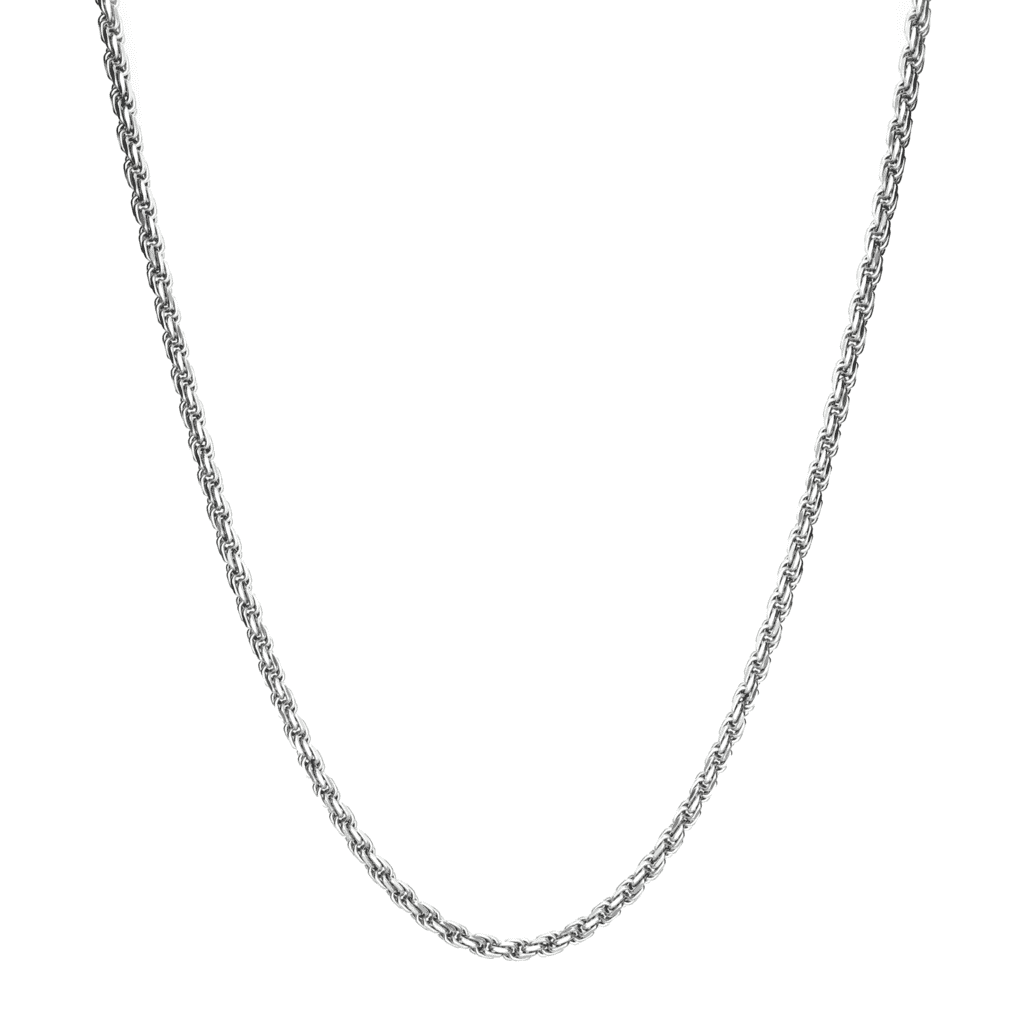 This is a product shot of our 3mm sterling silver figaro chain, on a white backround with no clasp being displayed