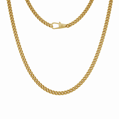 This is a front-on product shot of our 6mm yellow gold cuban link chain necklace, displayed on a white background with a front view of the necklace clasp.